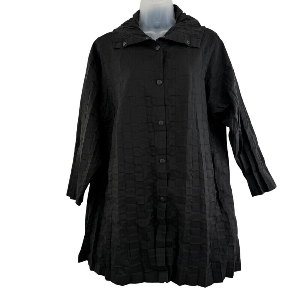 Babette Women's P Black Crinkle Buttoned Lightweight Rain Hooded Jacket Coat